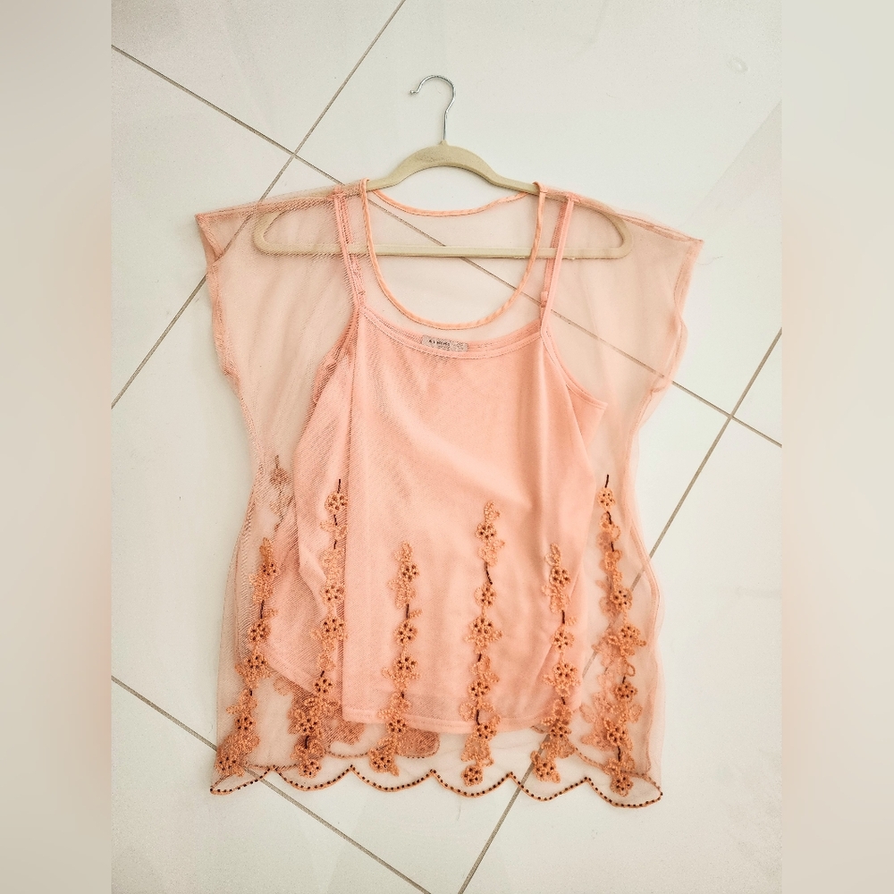 blue Pepper Peachy Color Asymmetrical Flutter Sleeve Top